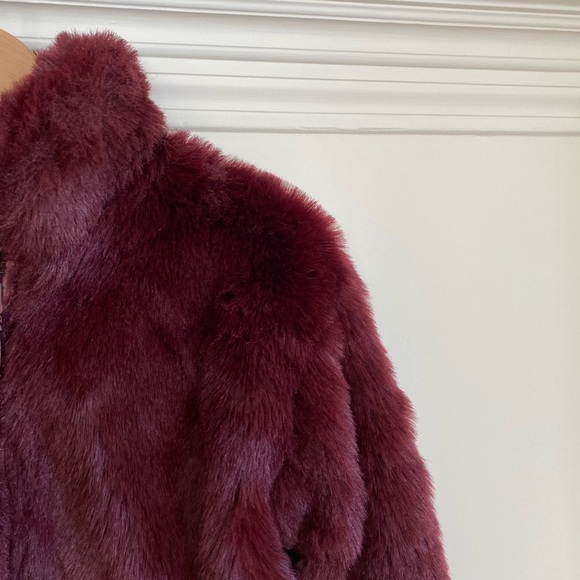 Fun Faux Fur Burgundy Night Out Coat - Picture 3 of 4